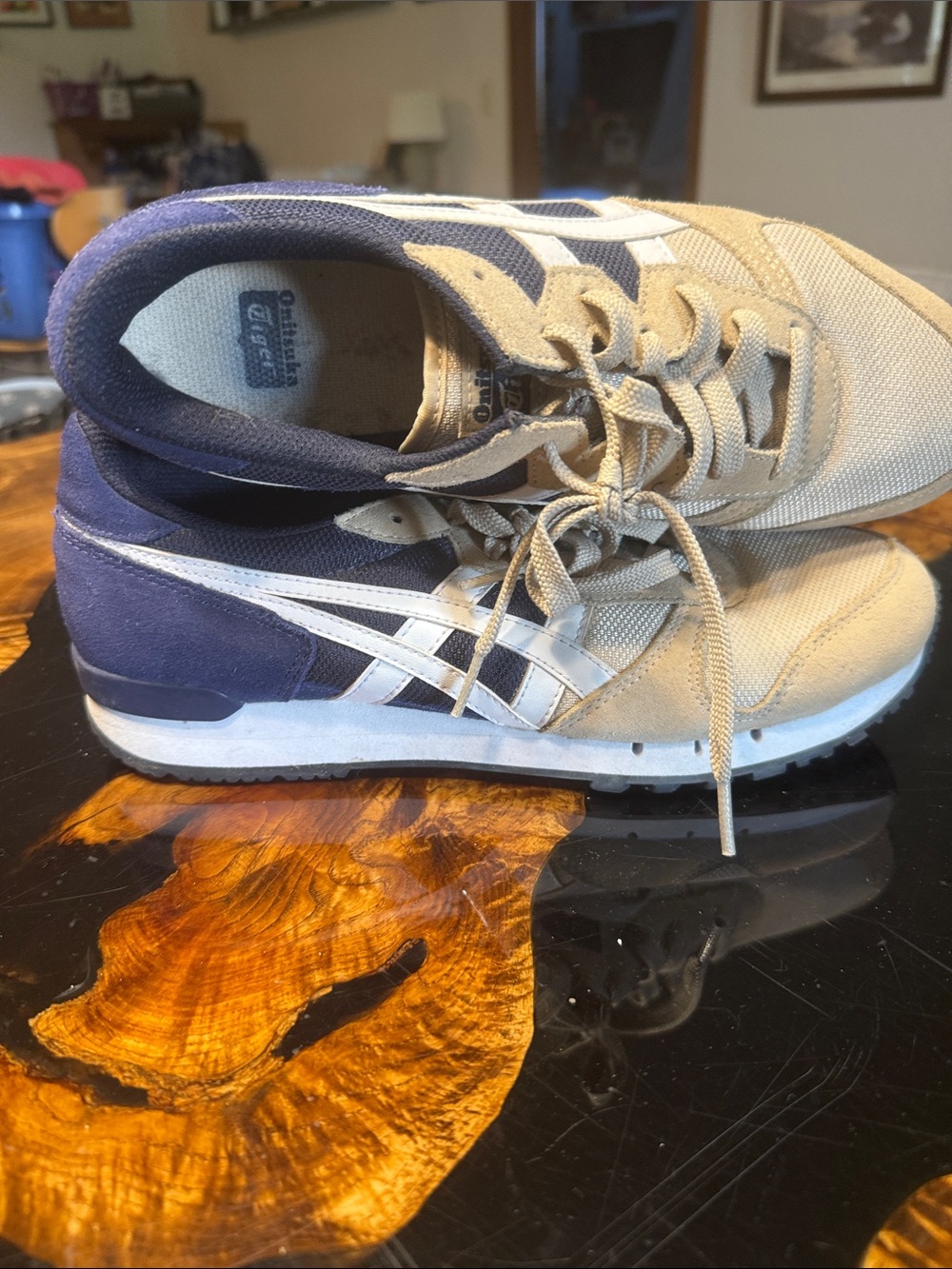 Onitsuka Tiger by Asics Beige and Navy Retro Sneakers